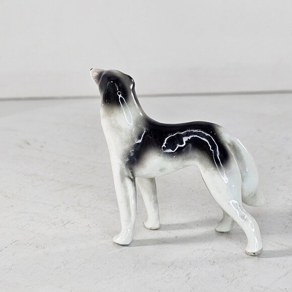 Vintage Porcelain Borzoi Dog Figurine Black & White Ceramic Statue Miniature - Picture 4 of 8